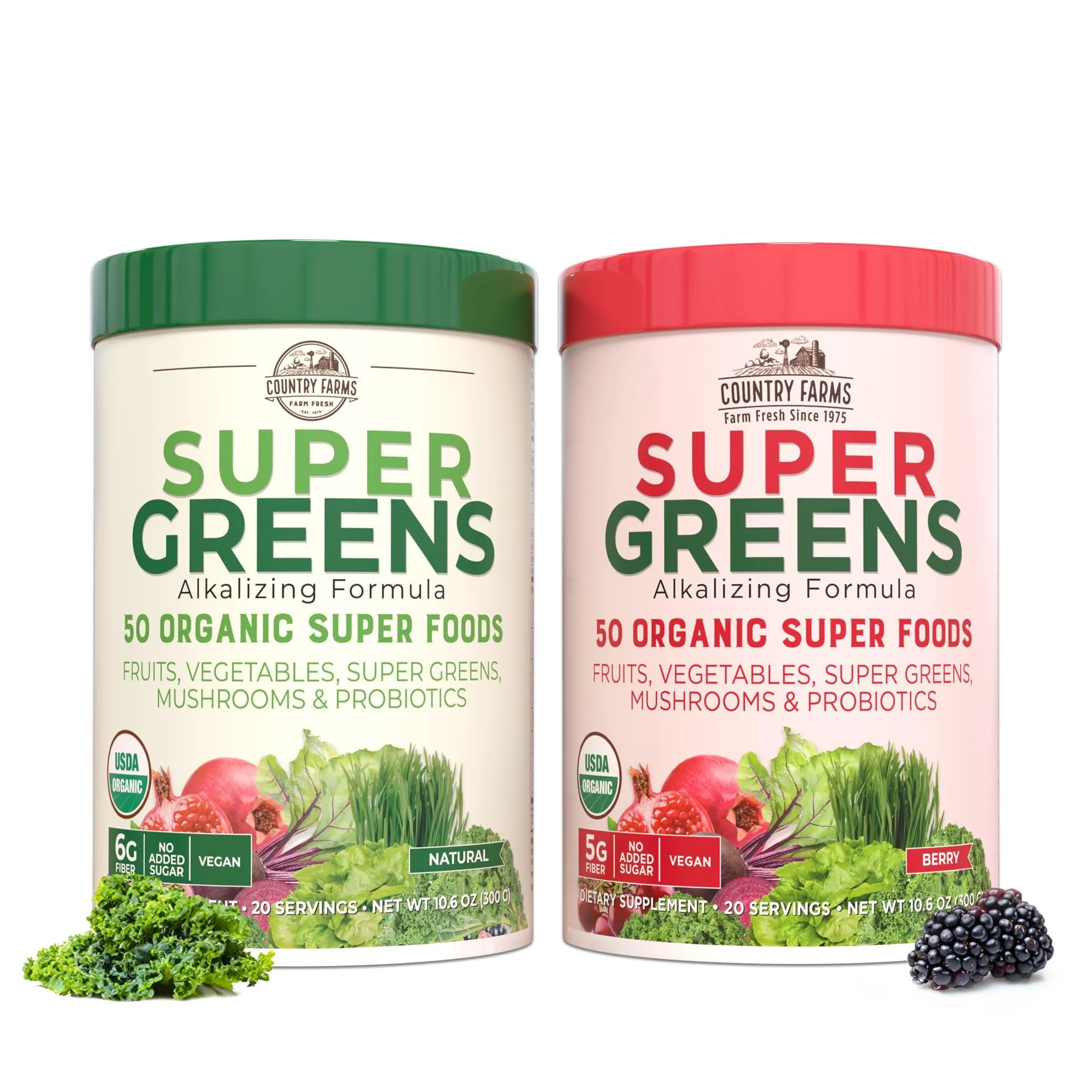 COUNTRY FARMS Super Greens Power Pack, 50 Organic Super Foods, Greens Powder with Probiotics for Gut Health & Bloating Relief, Supports Energy