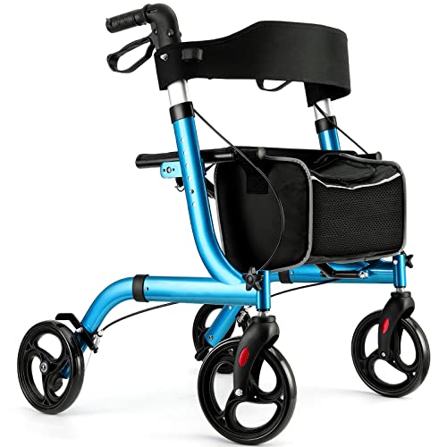 Rollator Walkers for Seniors-Folding Rollator Walker with Seat and Four 8-inch Wheels-Medical Rollator Walker with Comfort Handles and Thick