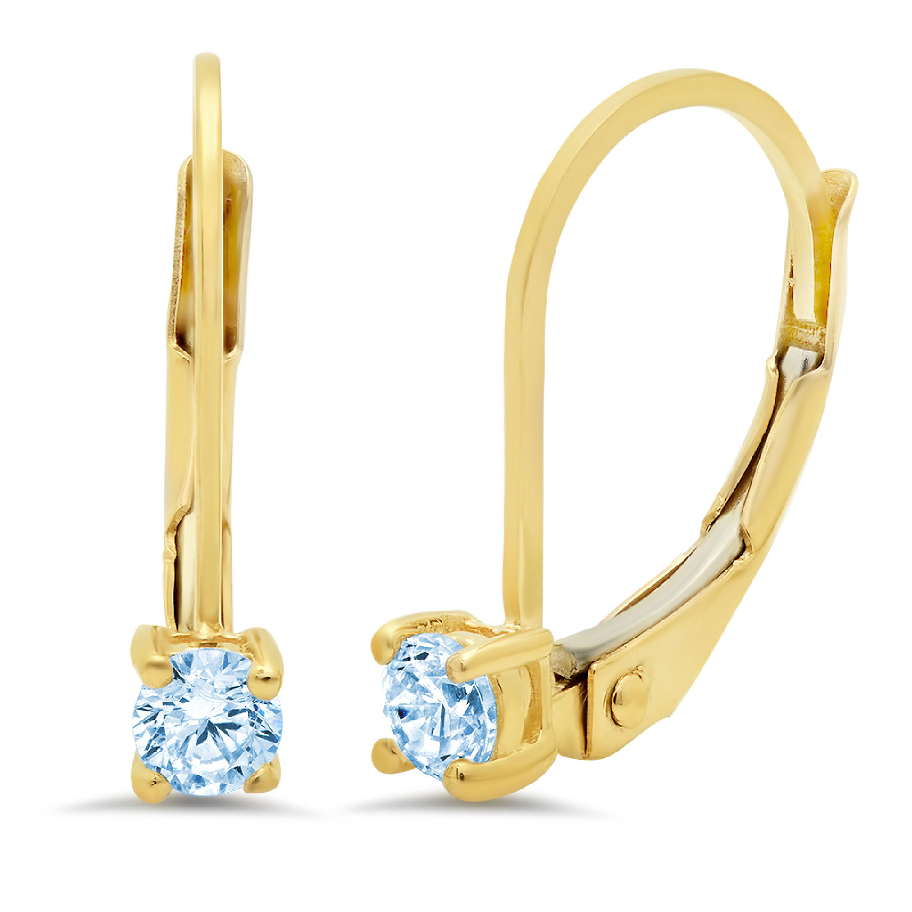 0.2 ct round cut drop dangle blue simulated diamond 18k yellow gold earrings lever back