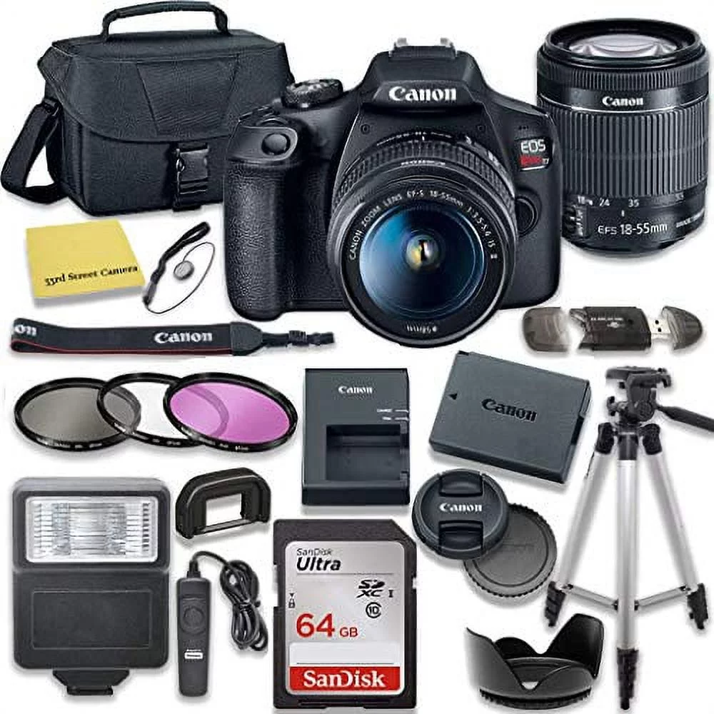 Canon EOS Rebel T7 DSLR Camera Bundle with Canon EF-S 18-55mm f/3.5-5.6 is II Lens + SanDisk 64GB Memory Card + Accessory Kit