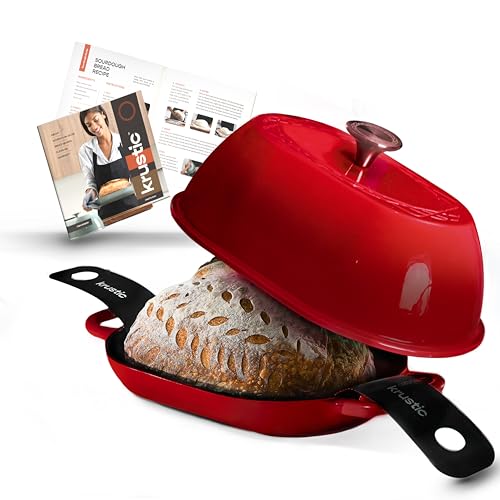 Enameled Cast Iron Dutch Oven for Professional Sourdough Bread Baking | 5.5 Quart Loaf Size Oval Cookware Pot with Lid | Triple-Layer Enamel Coating
