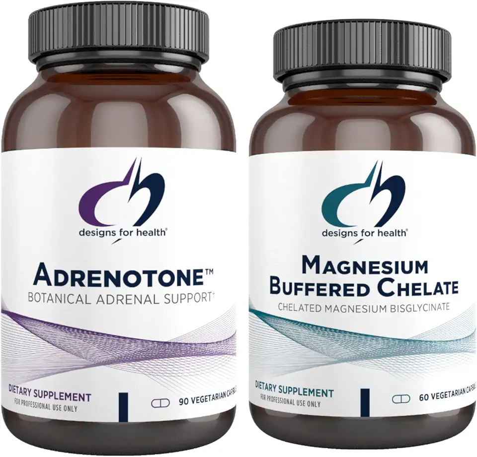 Designs for Health Magnesium + Adrenal Support Duo - Magnesium Buffered Chelate + Adrenotone Adaptogenic Herbs and Nutrients (2 Product Set)
