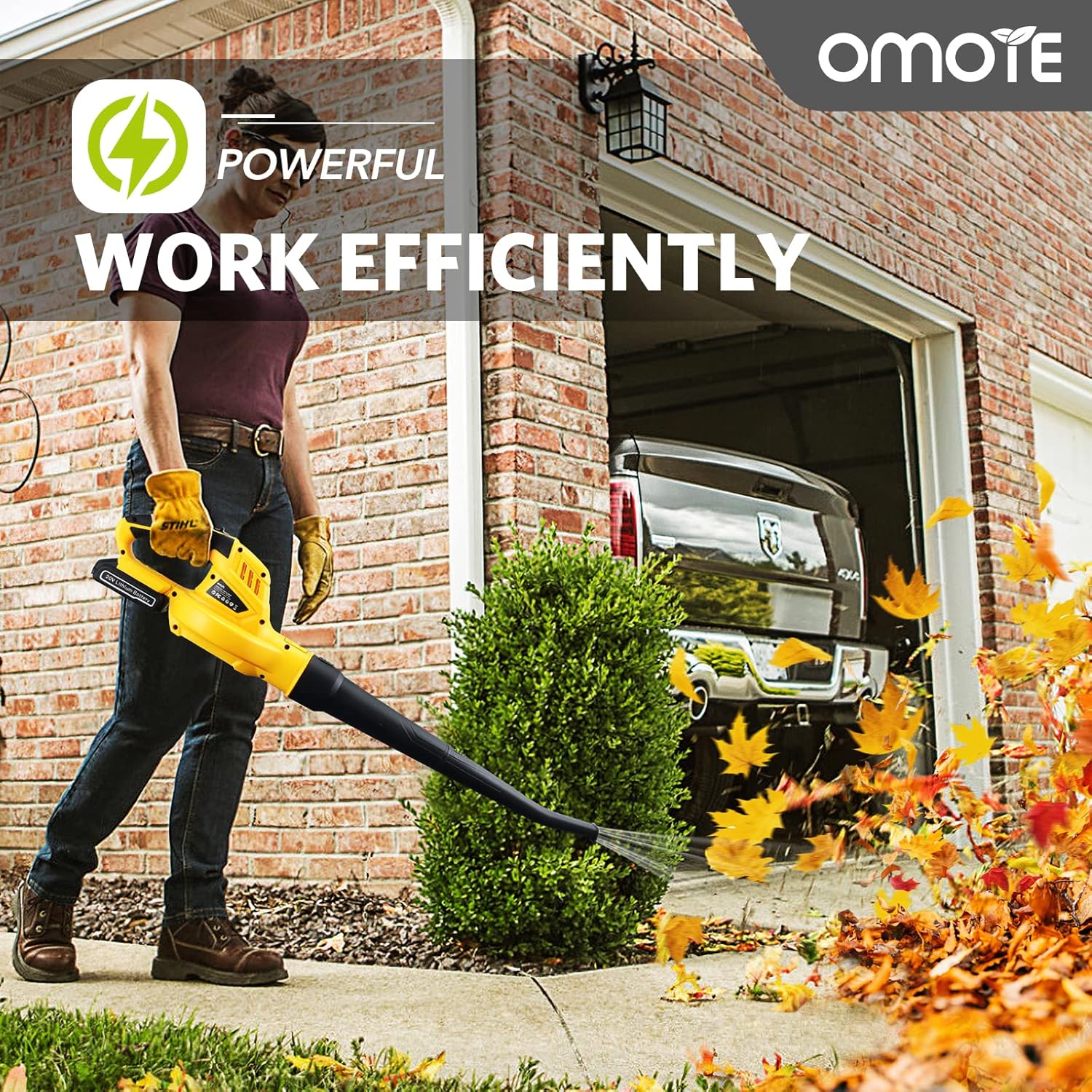 Cordless Leaf Blower - OMOTE 177 CFM Leaf Blower with Battery & Charger, Low Noise, Easy One-Button Control, Lightweight