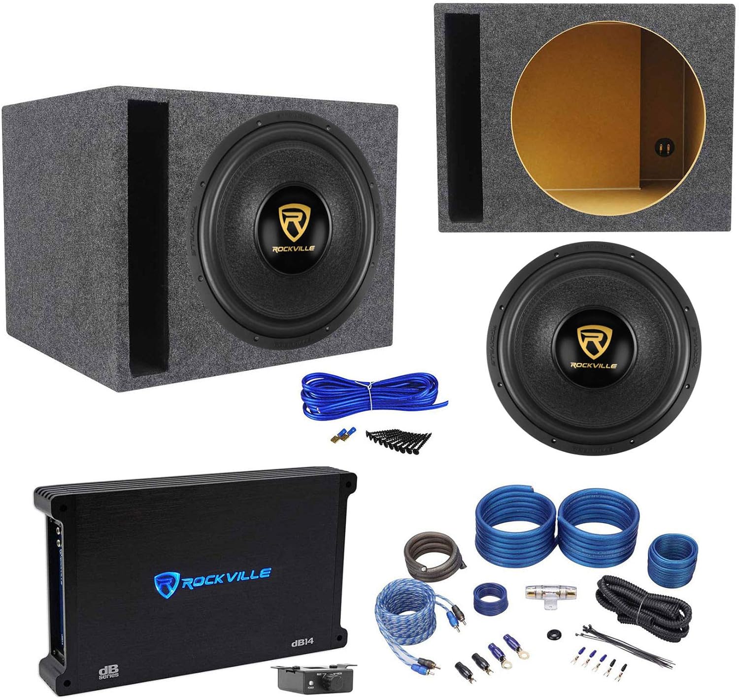 Rockville W15K9D4 15 5000w Car Subwoofer+Vented Sub Box+Mono Amplifier+Amp Kit