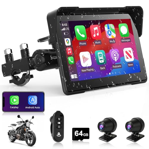 Motorcycle CarPlay & Android Auto 7 inch Motorcycle DVR Wireless Carplay Screen for Moto with Dual 2K Cameras GPS Navigation for Motorbike