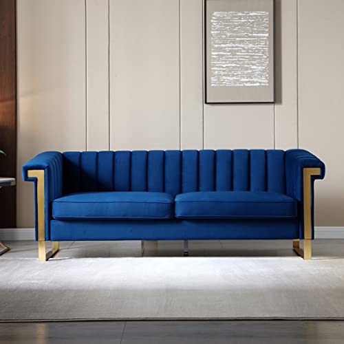 83'' Blue Velvet Couch Sofa Mid-Century Modern Love Seat Chesterfield 3 Seat Couches Sofa for Living Room Apartment (Blue)