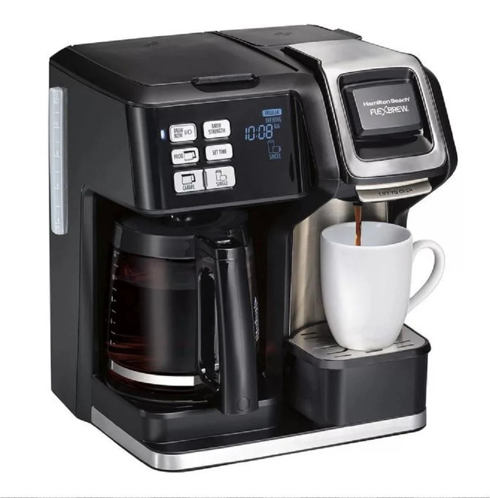 Hamilton Beach FlexBrew Trio 2-Way Coffee Maker, Compatible with K-Cup Pods or Grounds, Single Serve & Full 12c Pot, Permanent Gold-Tone Filter