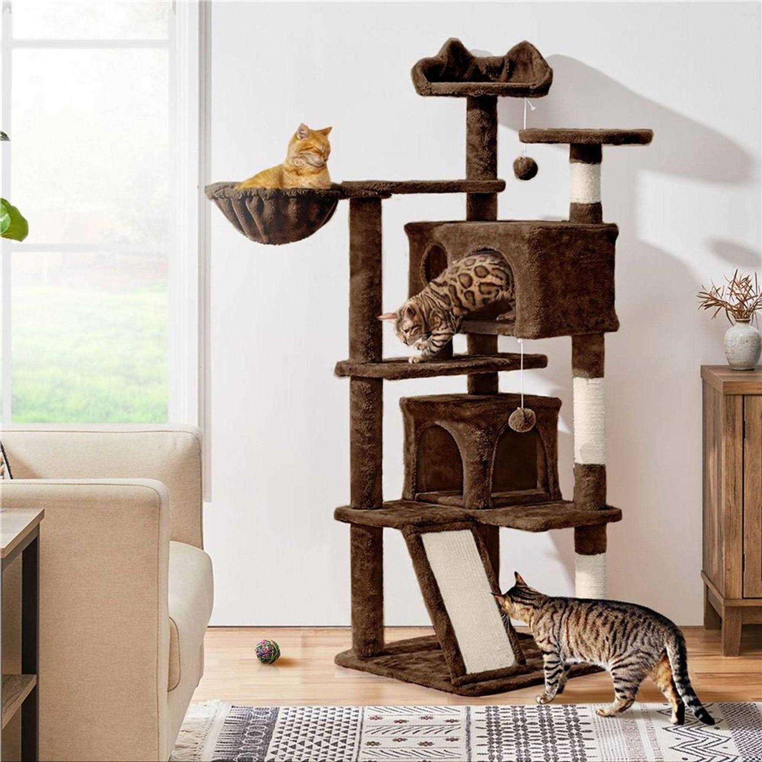 Yaheetech 57-in Plush Cat Tree &amp; Condo - Pet Supplies online store