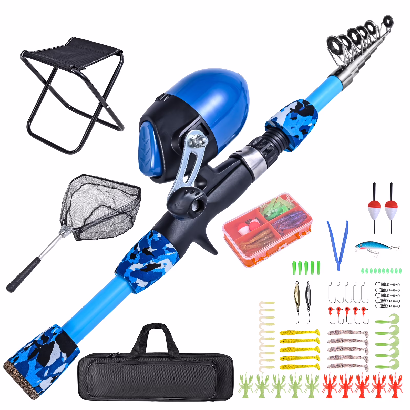 Tomshoo Fishing Kit for Kids Includes Rod, Reel, Stool, Landing Net, and Tackle Box Lightweight and Portable
