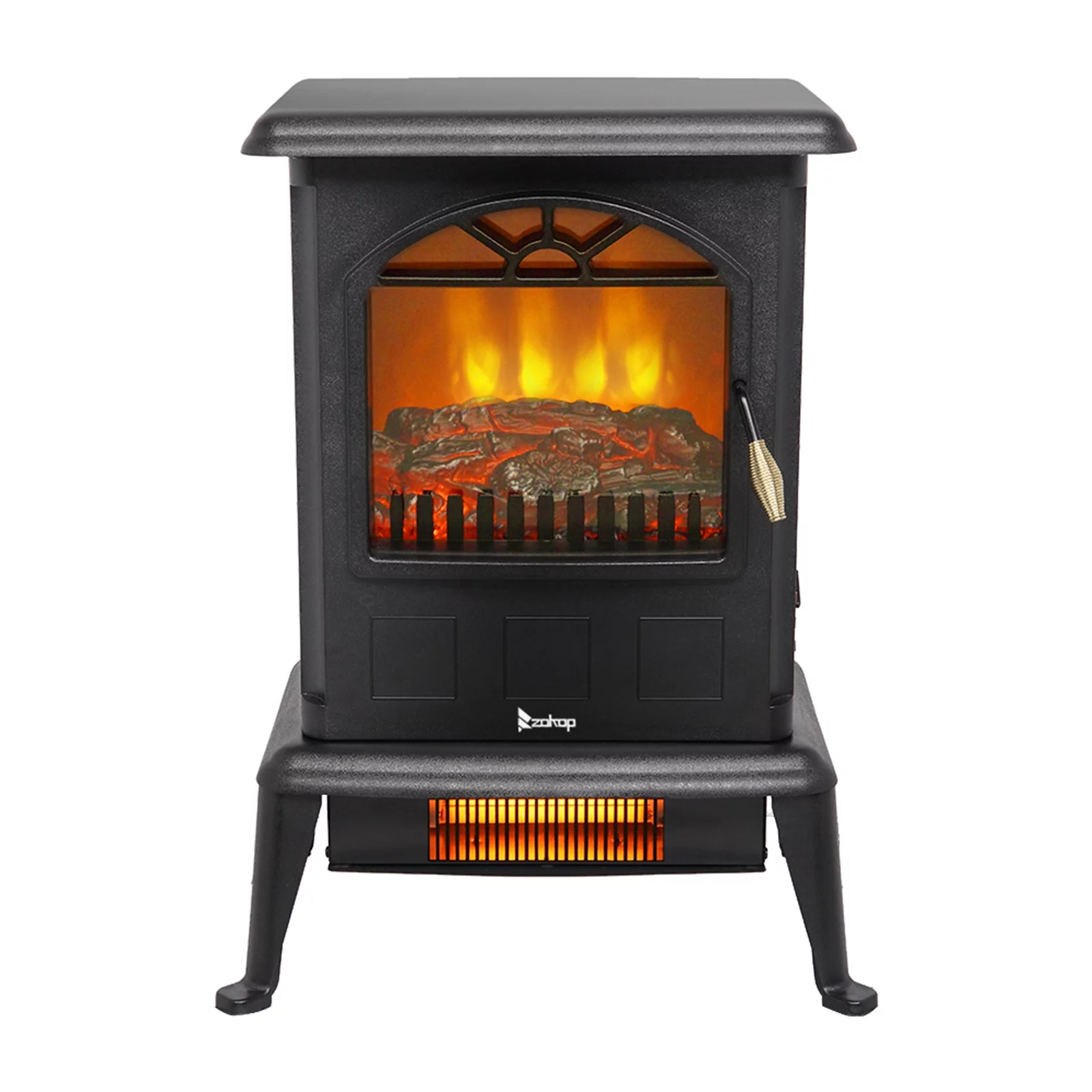 1500w Electric Stove Heater, 16.6" Freestanding Indoor Fireplace with Realistic 3D Flame Effect and Overheating Protection, Infrared Space Heater