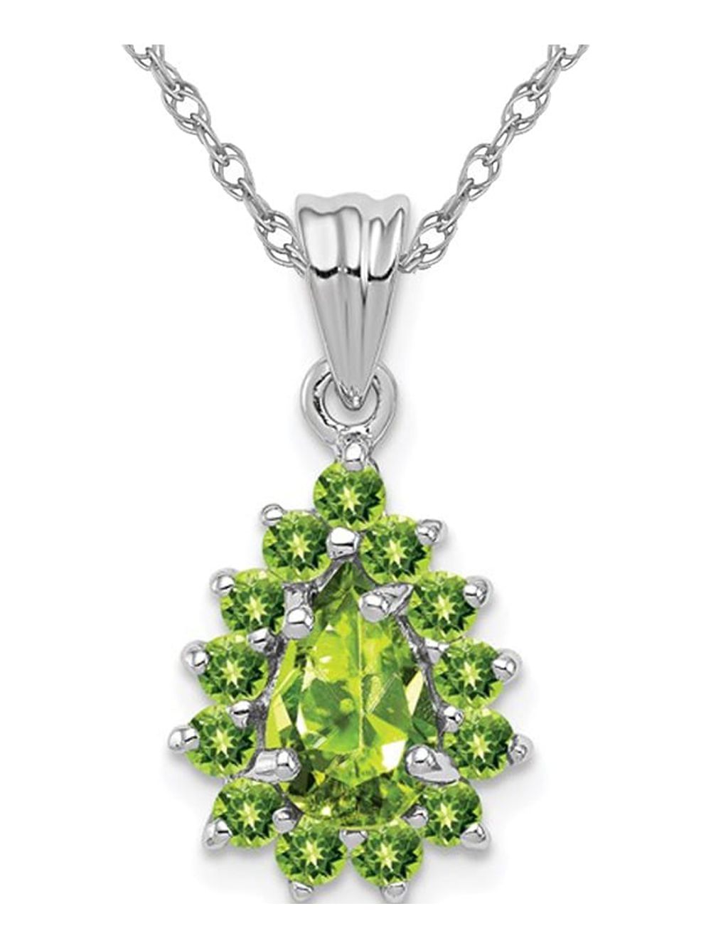 1.30 Carat (Ctw) Natural Green Peridot Drop Pendant Necklace in Sterling Silver with Chain