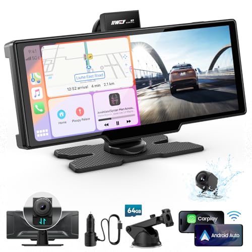 Portable Apple Carplay Screen, 10&rsquo;&rsquo; Car Stereo Wireless Car Play & Android Auto Touch Screen, 4K Dash Cam, 1080P Backup Camera