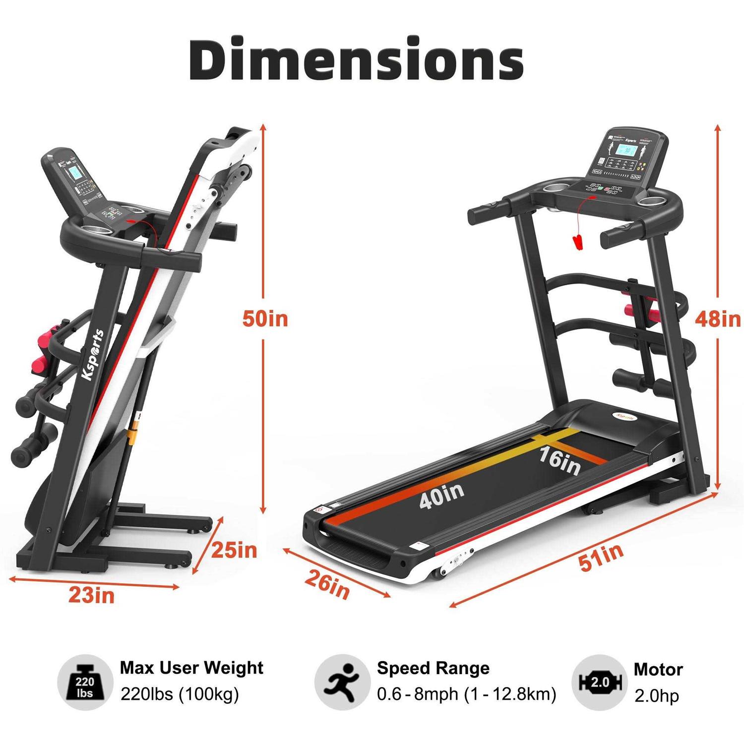 Ksports 16 Inch Wide Foldable Home Treadmill w/Bluetooth &amp; Fitness Tracking App - Sports Supplies Online Store