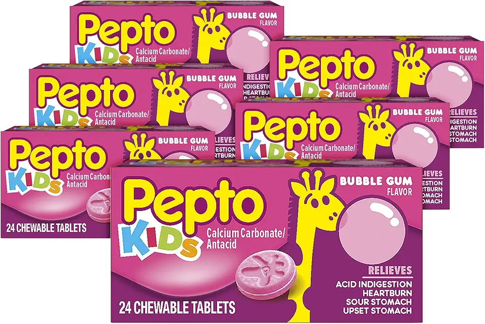 Pepto Kid's Chewable Tablets for Heartburn, Bubblegum Flavor, 24 Count (6 Pack) - Kansas Nuitrition - HNZSDS
