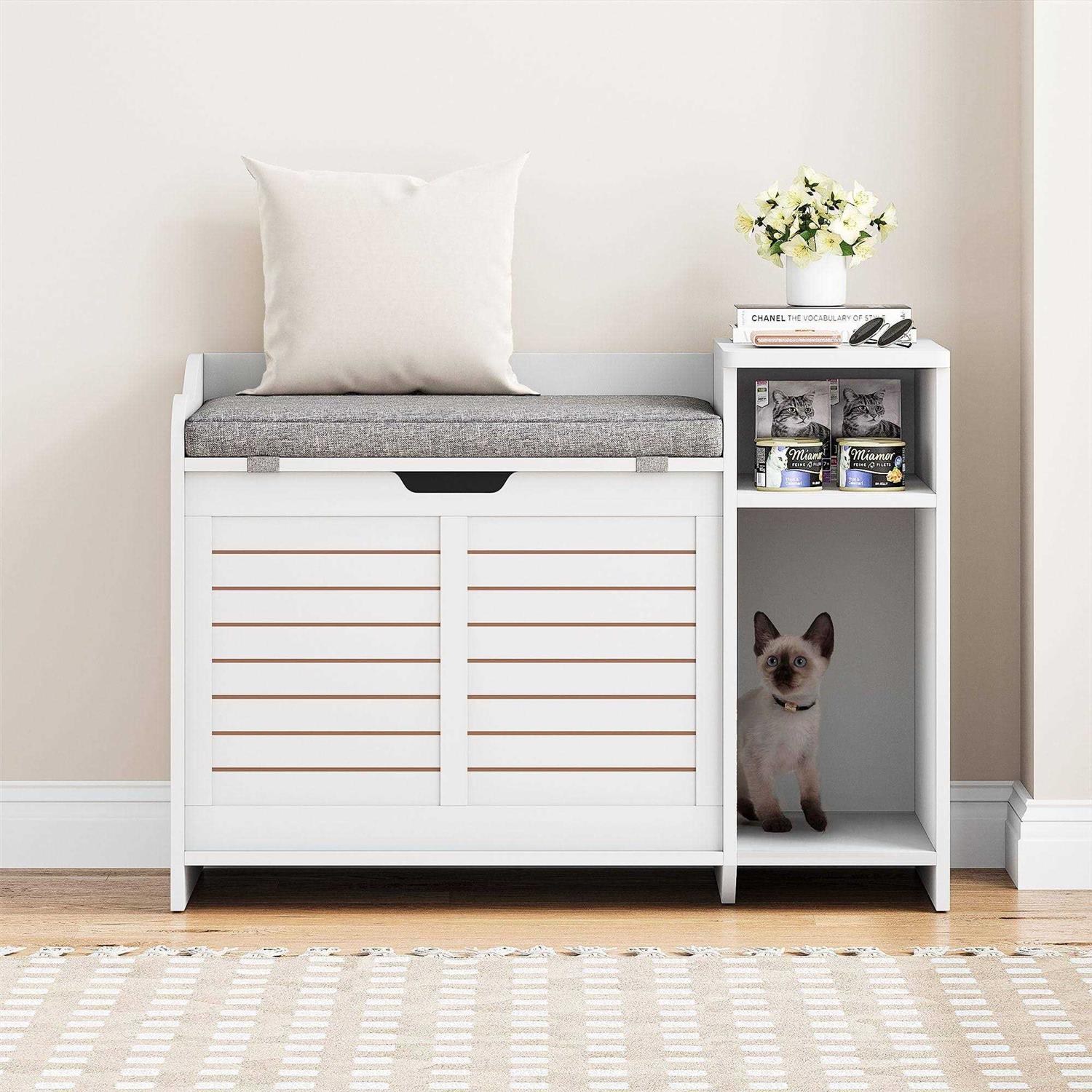 IDEALHOUSE Litter Box Enclosure with Top Opening with Cushion Cat Litter Box Furniture Hidden - Pet Supplies online store