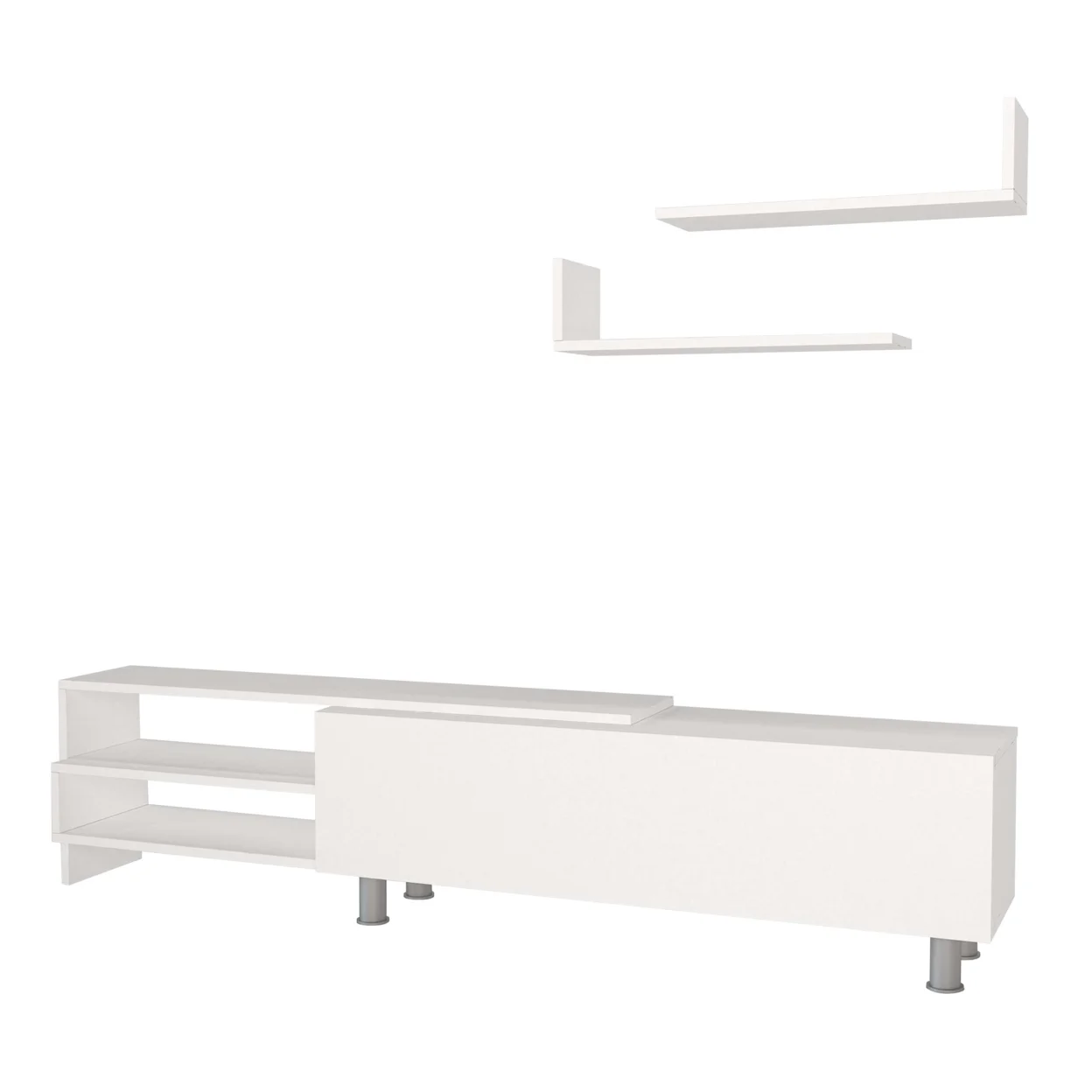 72 Inch Wood TV Console Entertainment Media Center with Storage 3 Piece Set, 2 Floating Wall Shelves, White, Saltoro