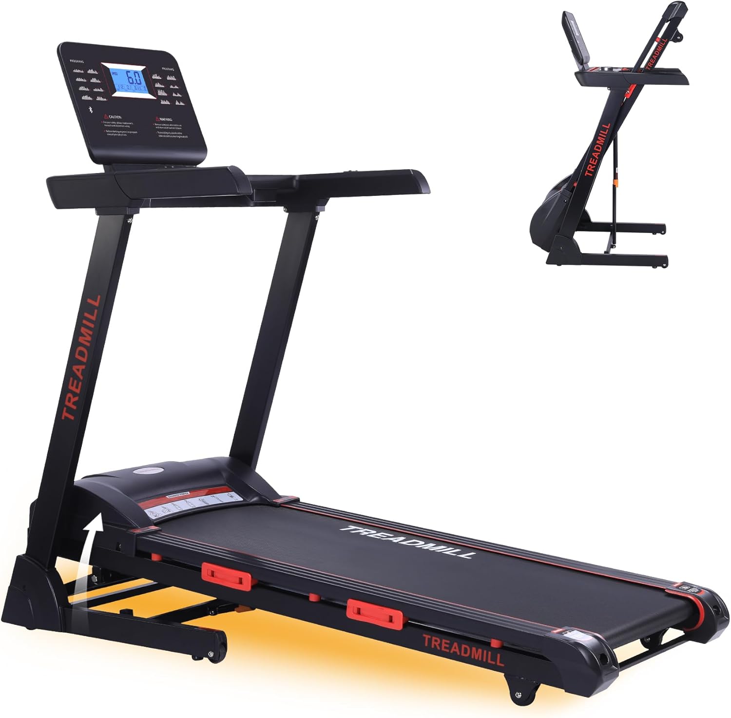 Treadmill with Auto Incline,Home Folding Treadmill with Heart Sensor,3.5 HP Quiet Brushless, 8.7 MPH, Shuttle Buttons,48in*18in Running Area
