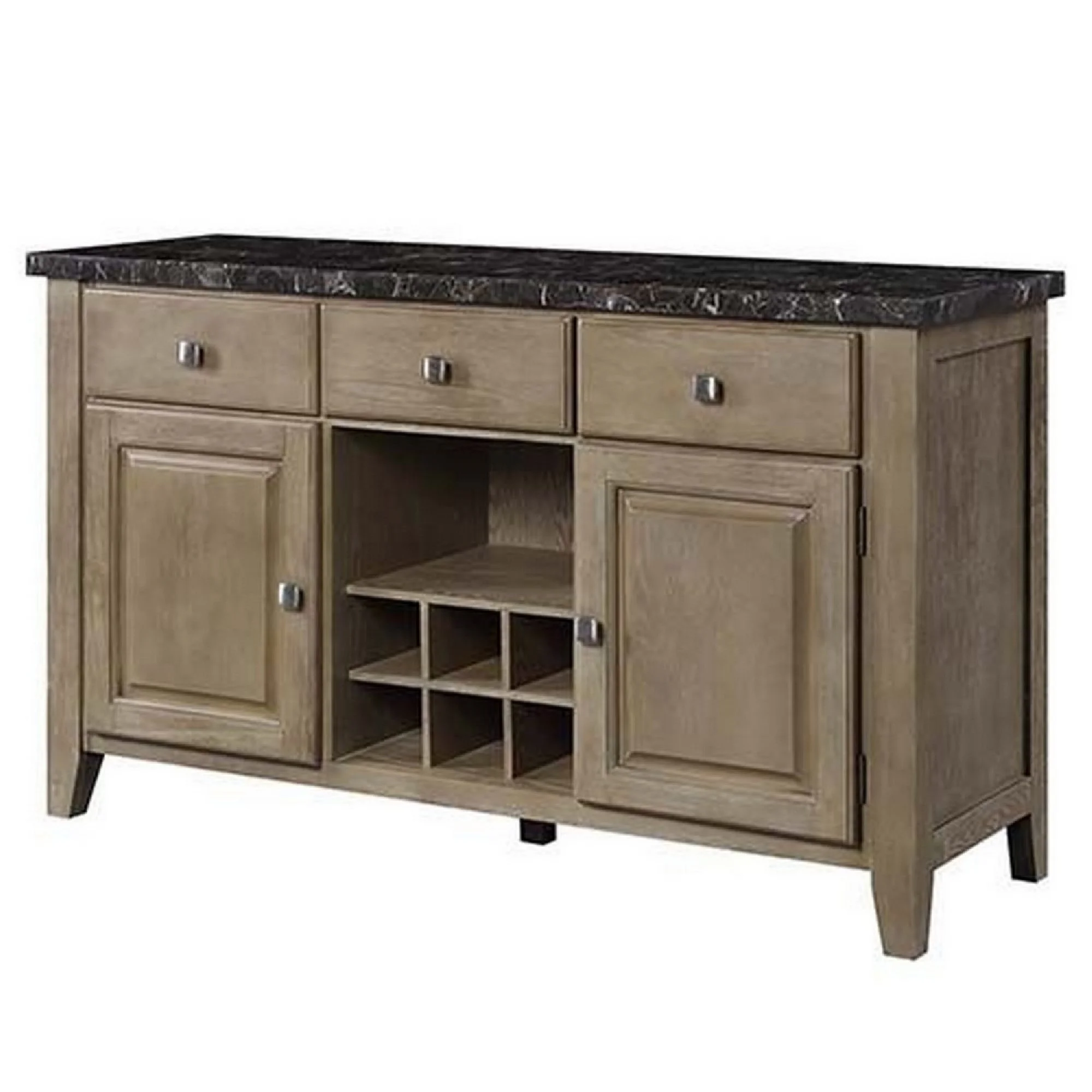 56 Inch Sideboard Buffet Console Cabinet, 3 Drawers, 2 Doors, Wood, Oak