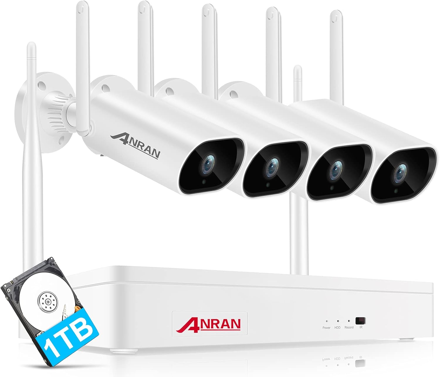 Wireless Security Camera System,ANRAN 8 Channel 2K NVR 4Pcs 3MP Home WiFi Security Camera Outdoor with1TB Hard Driver,Night Vision, IP66 Waterproof