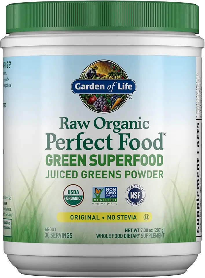 Garden of Life Raw Organic Perfect Food Green Superfood Juiced Greens Powder - Original Stevia-Free, 30 Servings, Non-GMO