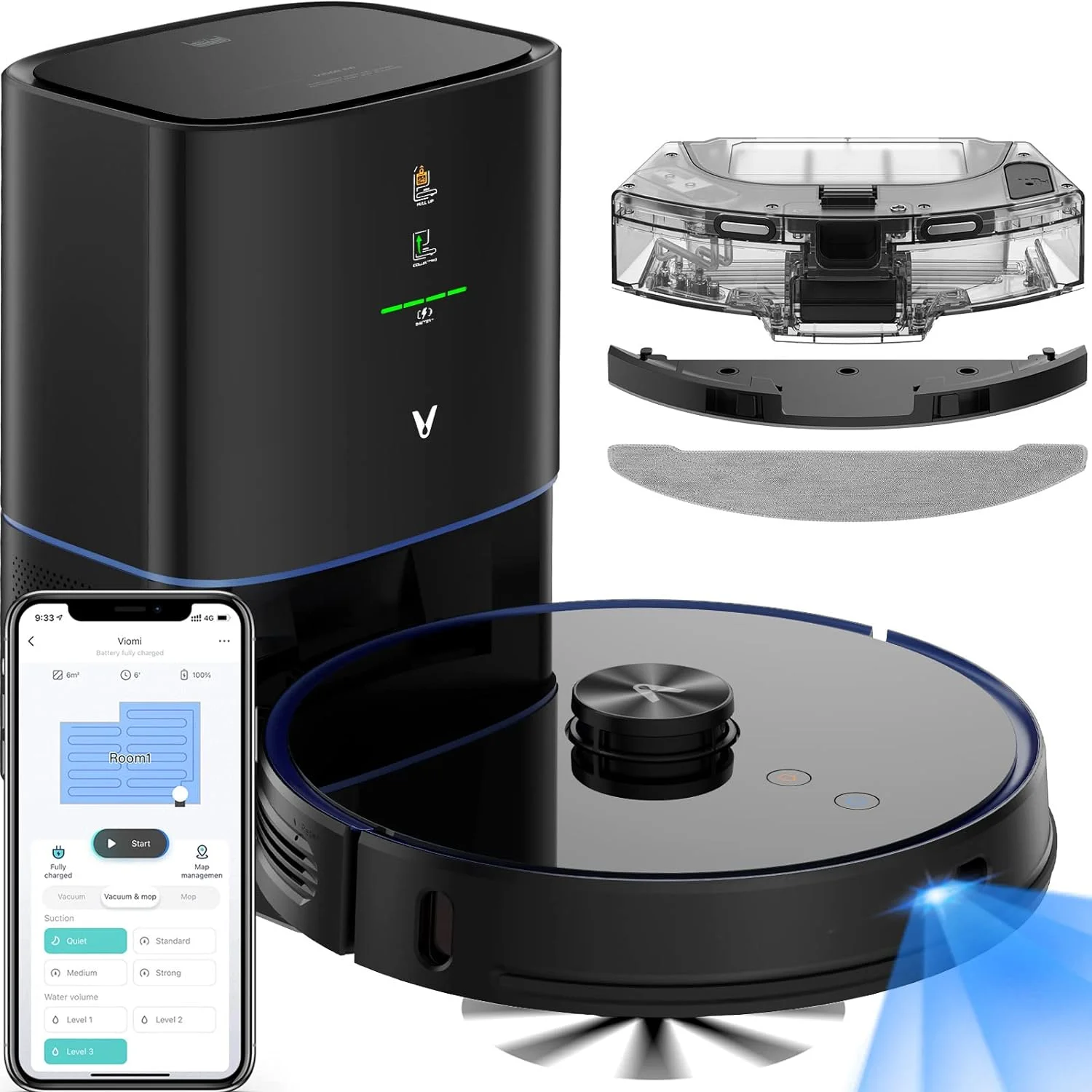 VIOMI S9 Robot Vacuum Cleaner Self-Emptying 2700Pa, 5200mAh, 3 in 1 (Sweep, Vacuum and Mop), Robotic Vacuum 360° LDS Lidar, Auto Dirt Disposal