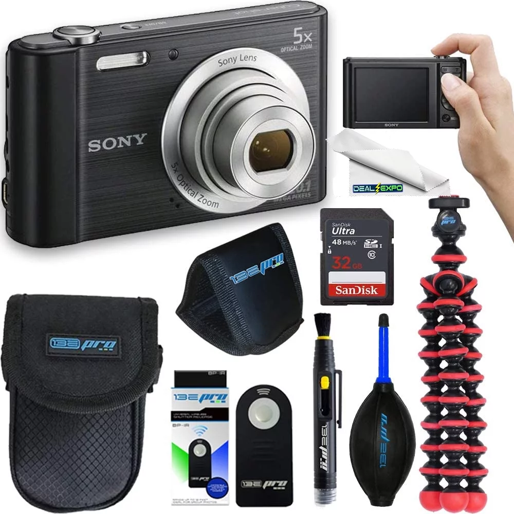 Sony Cyber-Shot DSC-W800 Digital Camera (Black) + 32GB Memory Card + Deal-Expo Deluxe Bundle