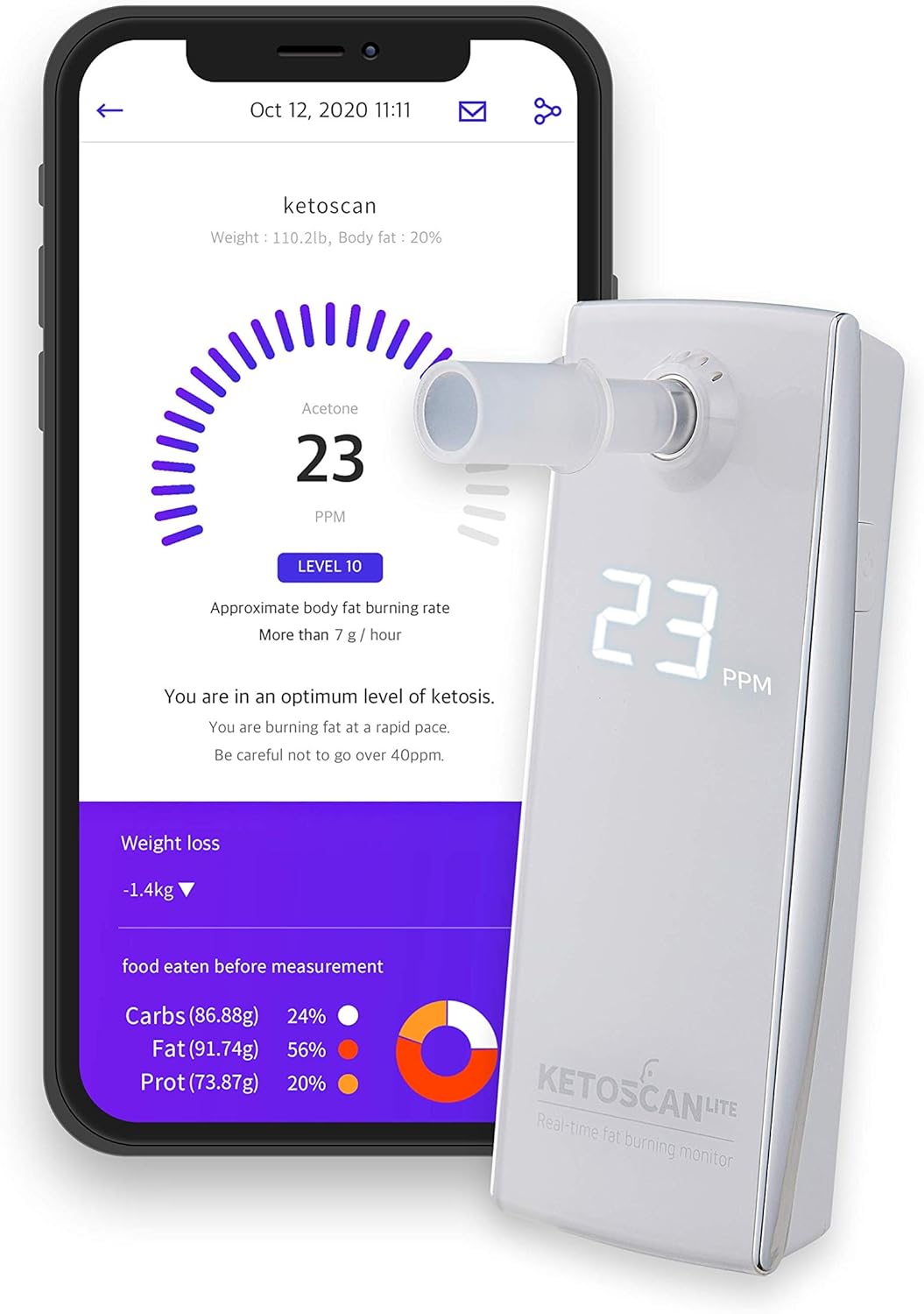 KETOSCAN Lite Breath Ketone Meter, Diet & Fitness Tracker | Monitor Your Fat Metabolism or Level of Ketosis on Low carb