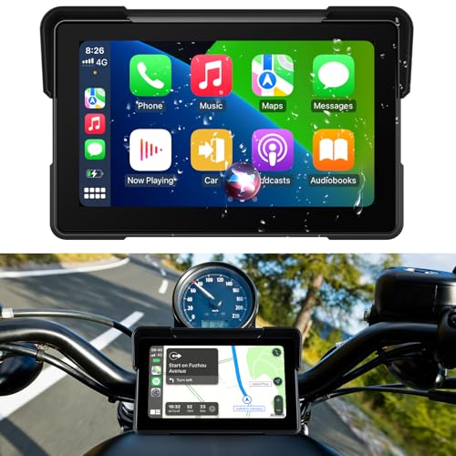 7 Inch Portable CarPlay for Motorcycle, Waterproof Touchscreen Wireless Car Play Android Auto Screen GPS Navigation for Motorbike