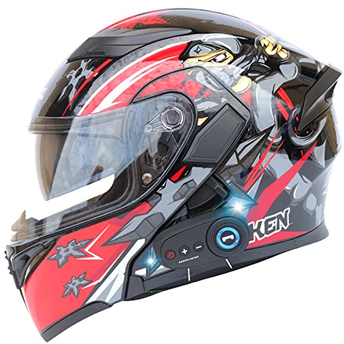 Modular Flip Up Front Motorcycle Helmets with Bluetooth Headset Full Face Street Bike Helmets Dual Visors DOT/ECE Approved Motorbike Helmet Automatic