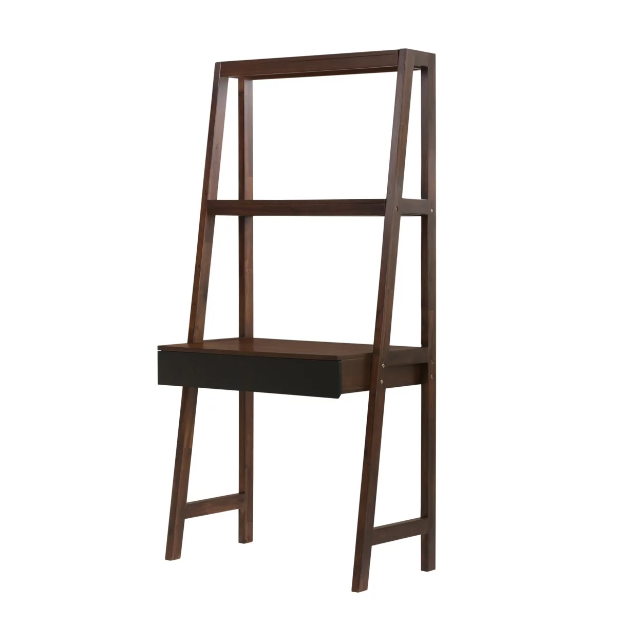 68 Inch Desk, Ladder Bookcase Shelves, 1 Drawer, Espresso Brown Acacia Wood- Saltoro Sherpi