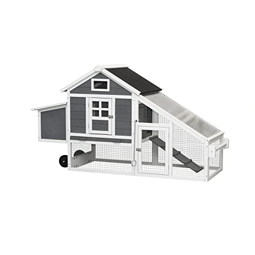 Large Wooden Chicken Coop Outdoor, 70" Chicken Hutch with Wheels, Removable Tray, Ramp, Waterproof, Rabbit Hutch, Bunny Hutch