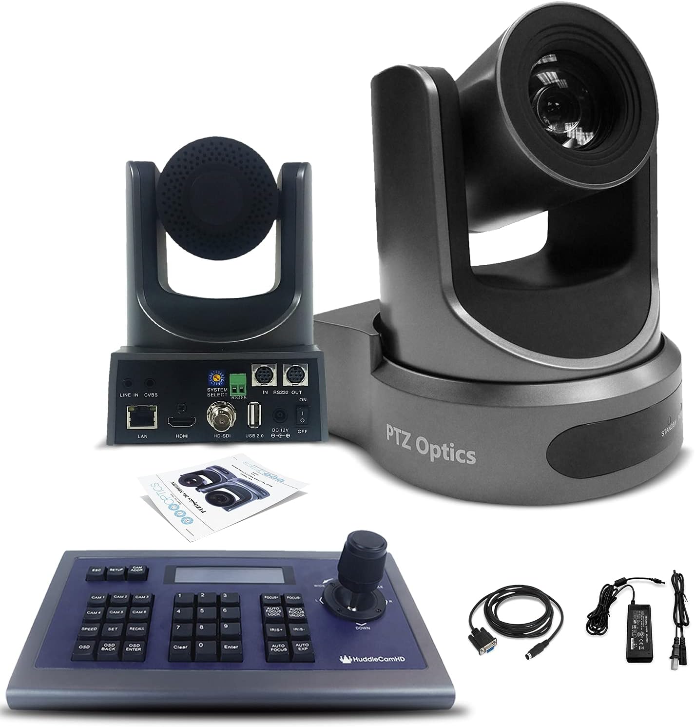 PTZOptics 20x-SDI Gen2 Live Streaming Camera (Gray) (PT20X-SDI-GY-G2) + HuddleCam Serial Controller Joystick - Starter Bundle