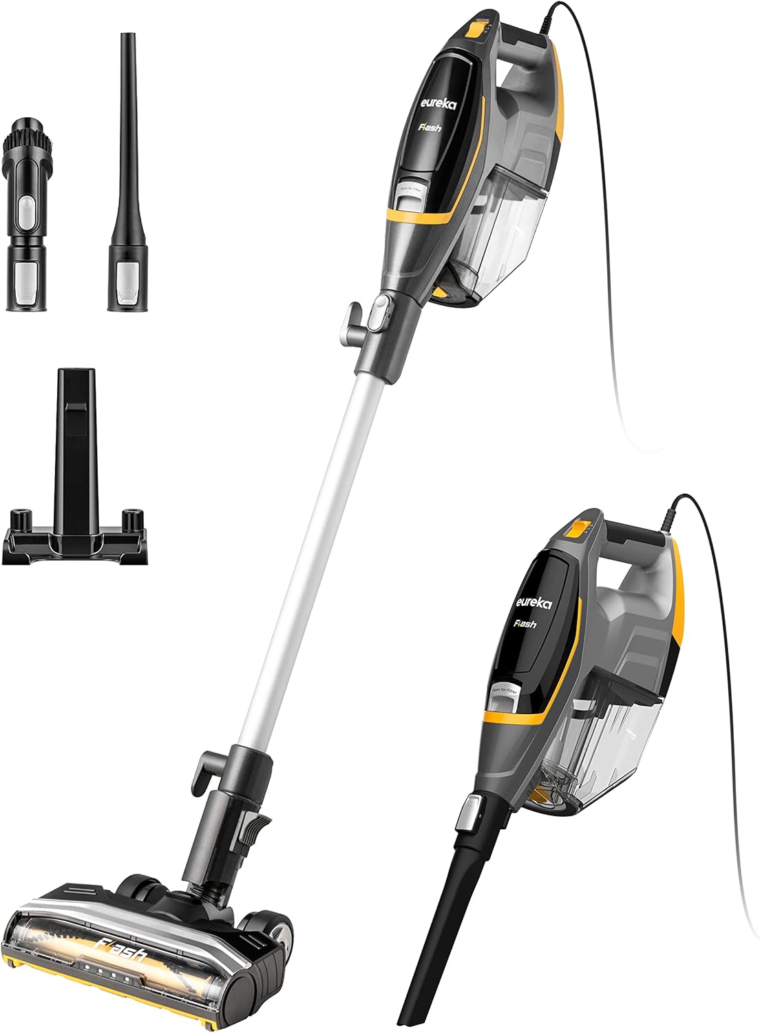 Eureka Flash Lightweight Stick Vacuum Cleaner, 15KPa Powerful Suction, 2 in 1 Corded Handheld Vac for Hard Floor and Carpet, Black
