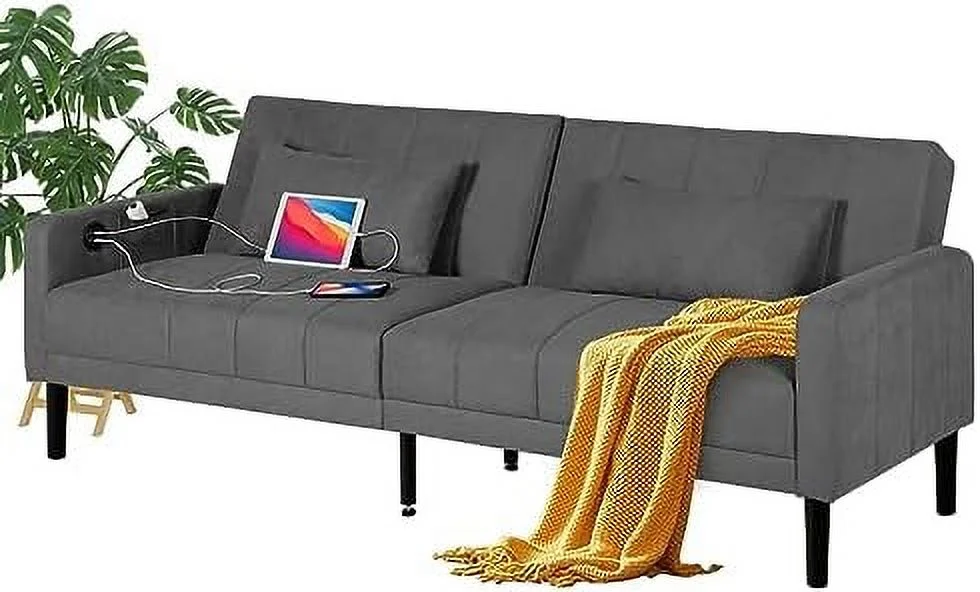 RUNFAYBIU Modern Upholstered Tufted Convertible Folding Futon Sofa Bed w/USB  82\u201D Sleeper Couch Love Seat Pillows  2/3 Seat Loveseat Sofas for
