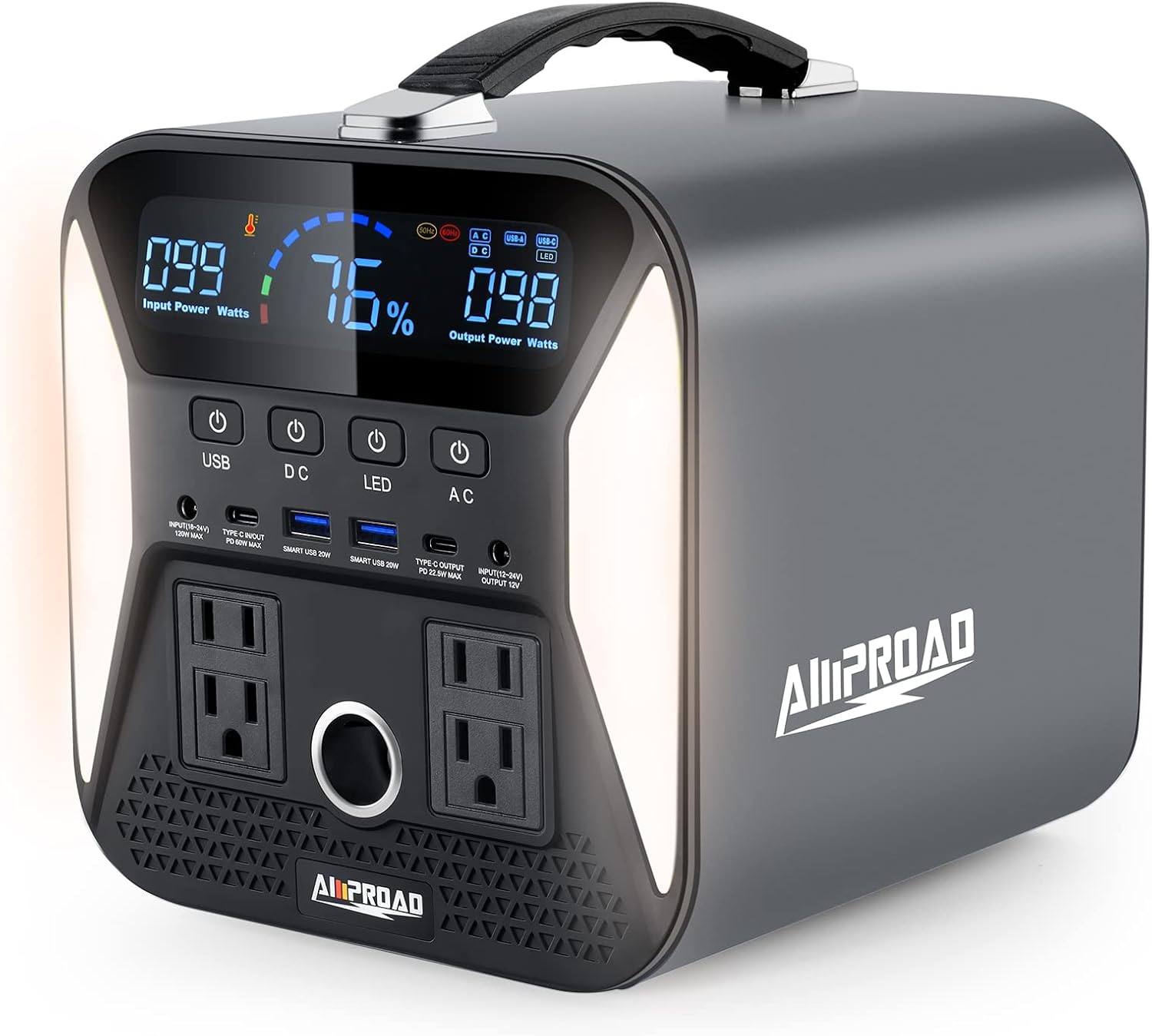 AMPROAD Portable Power Station Epic 300, 300Wh Backup Power Supply with 4*LED Lights and AC/DC/QC USB Ports, Solar Generator for Home Use, Camping