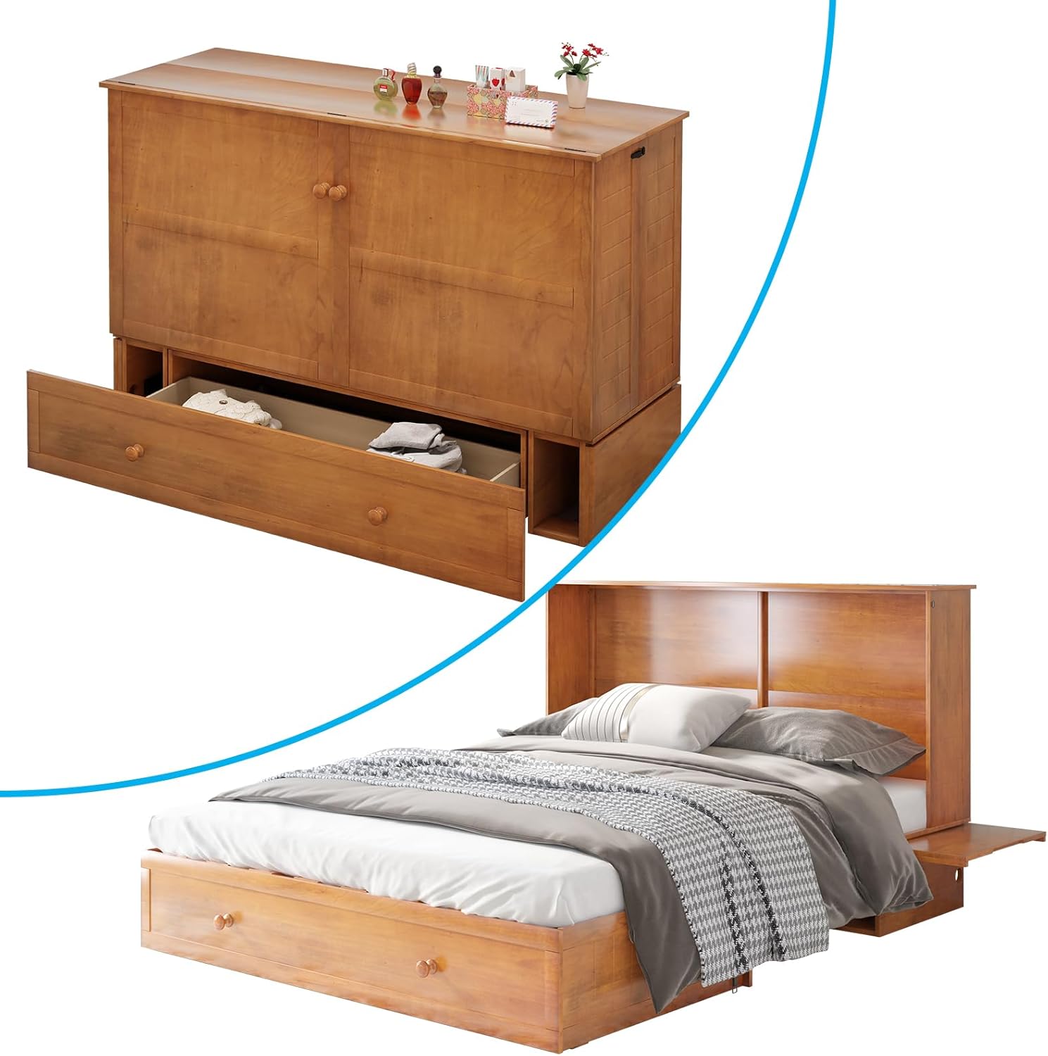 MUZZ Queen Size Cabinet Murphy Bed, Murphy Bed with Foldable Foam Mattress