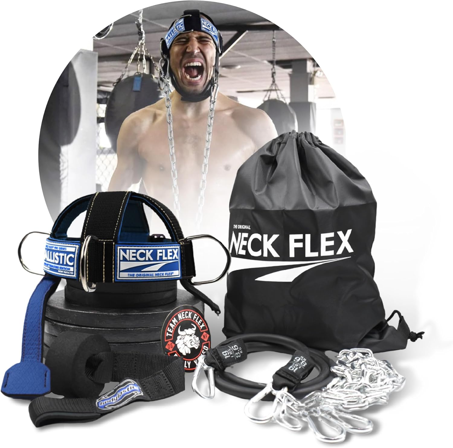 Ballistic Kevlar® Series, Neck Harness Trainer Kit, Functional Trainer & Weight Lifting Equipment, Heavy-Duty Head Harness with Chain