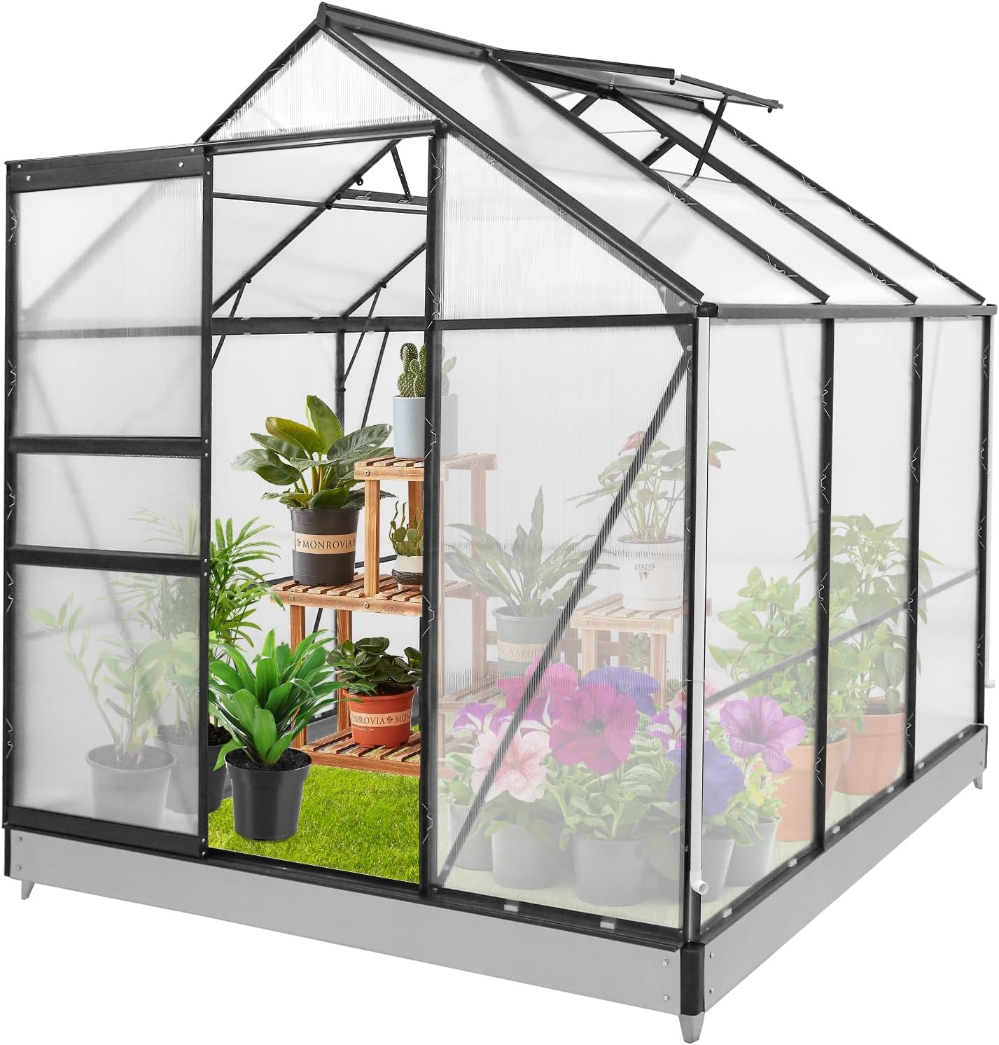 EAGLE PEAK 6x6x7 Outdoor Walk-in Hobby Greenhouse with Adjustable Roof Vent and Rain Gutter, Base and Anchor