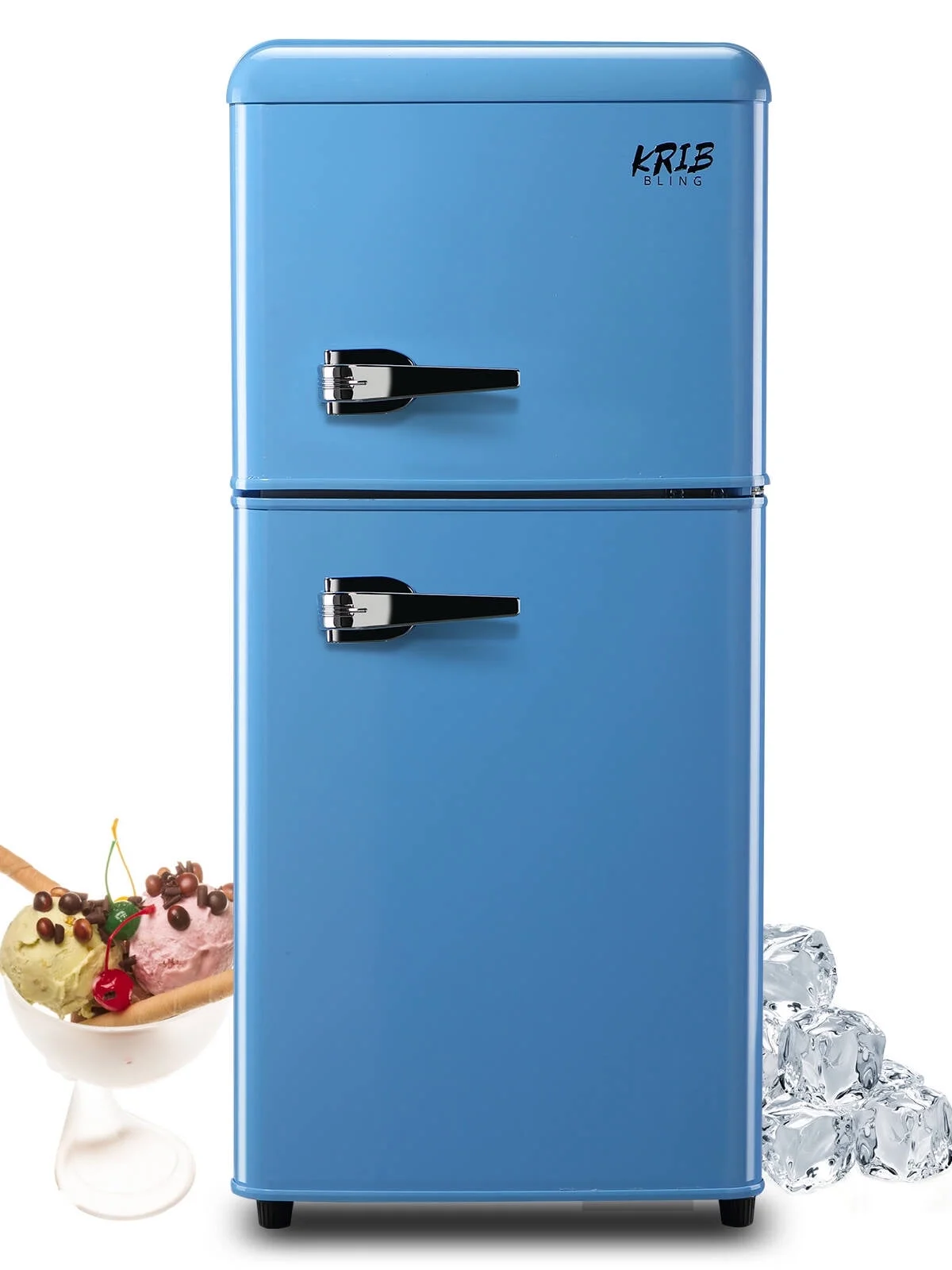 KRIB BLING 3.5 Cu.ft Mini Fridge with 7 Level Thermostat, Compact Refrigerator with Freezer on Top, Ideal for Dorm, Office, Black