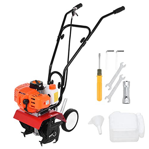 Rototiller Gas Powered 2 Stroke with 1.2L Fuel Tank, 52cc 9000RPM Tiller Cultivator with 7.8-Inch Width, 6-Inch Depth Work