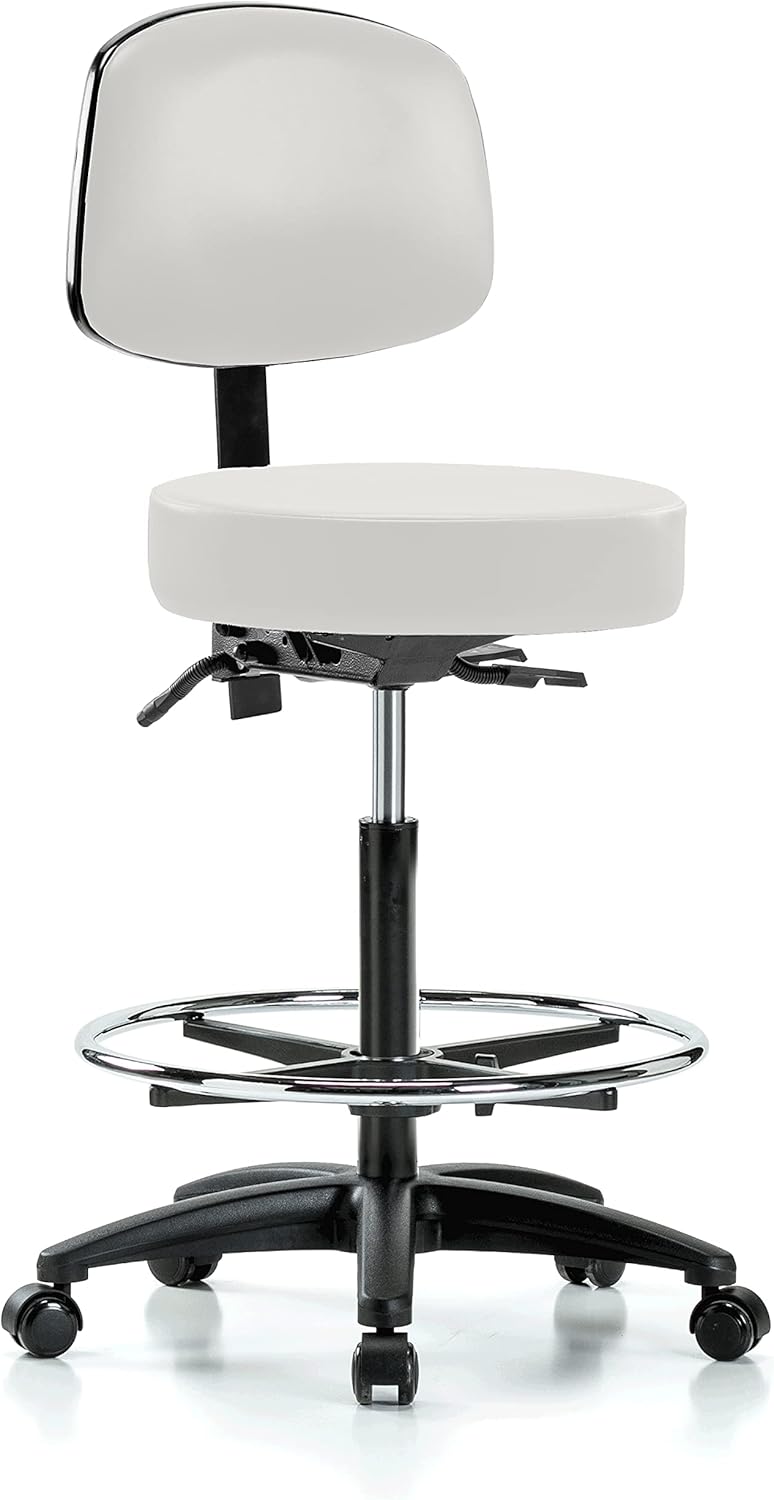 Perch Walter Rolling Height Adjustable Doctor's Stool with Back for Carpet or Linoleum | Workbench Height | 300-Pound Weight Capacity | 12 Year