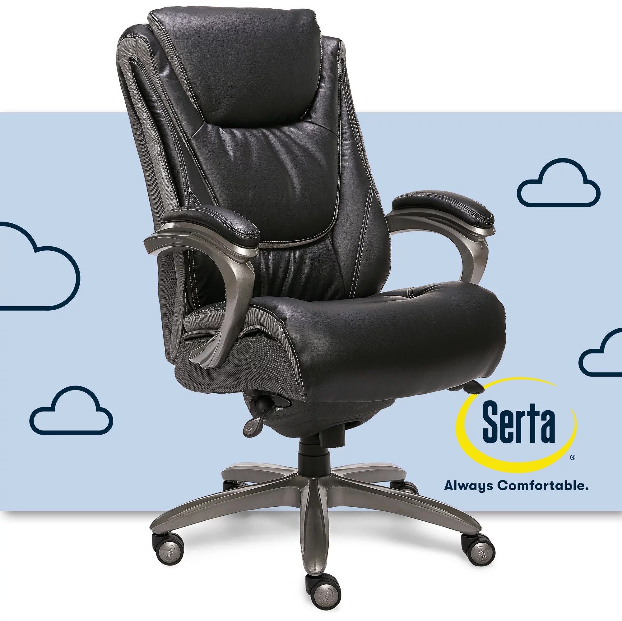 Serta Bonded Leather Big & Tall Office Chair with Smart Layers, 350 lb. Capacity, Black
