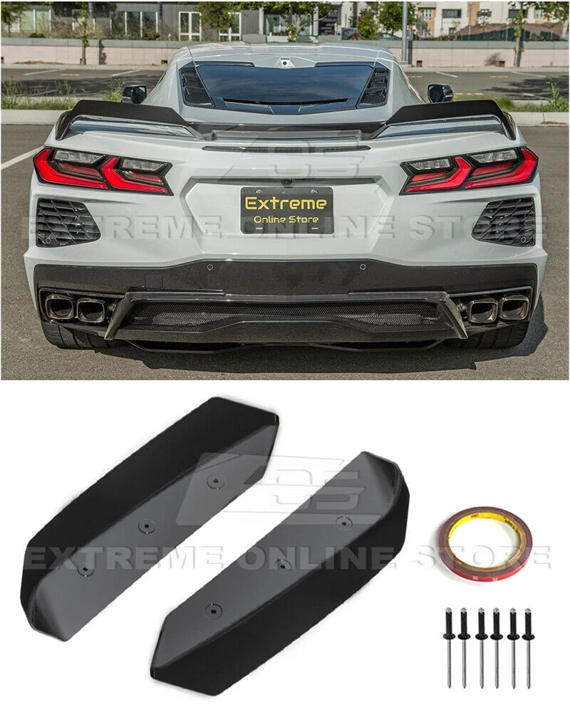 Replacement For 2020-Present Chevrolet Corvette C8 Models | Z51 Style Rear Trunk Lid Wing Spoiler Add-On Wickers Pair (ABS Plastic