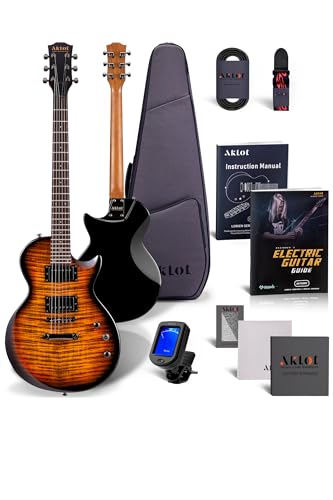 AKLOT Muti-Tone Electric Guitar with Coil-Split: Roasted Maple Neck, Flame Maple Graphic Top, Dual Humbuckers Pickups