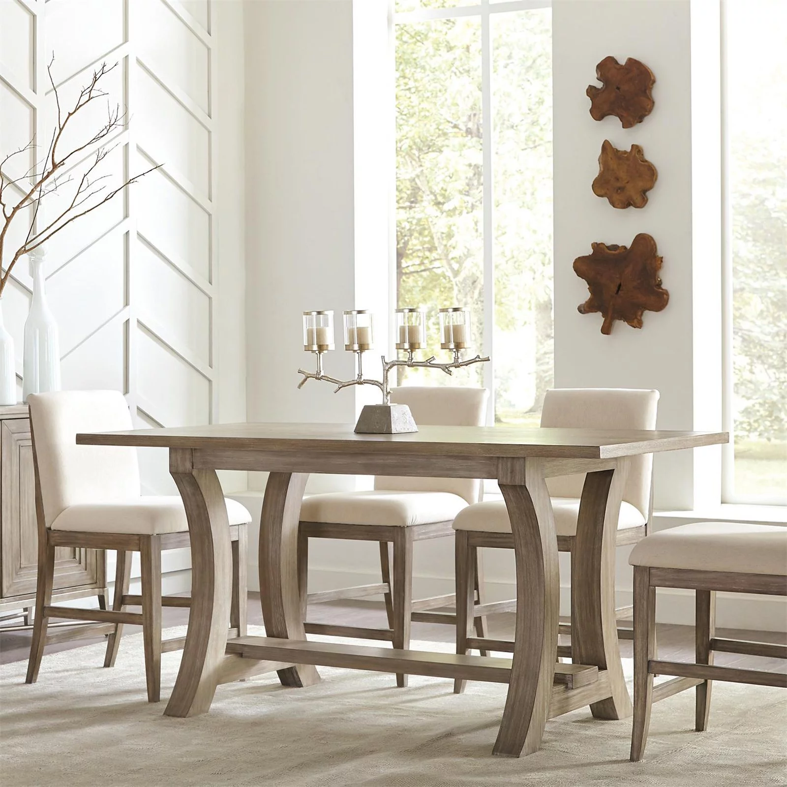 Riverside Furniture Sophie Wood Counter Height Trestle Dining Table in Natural