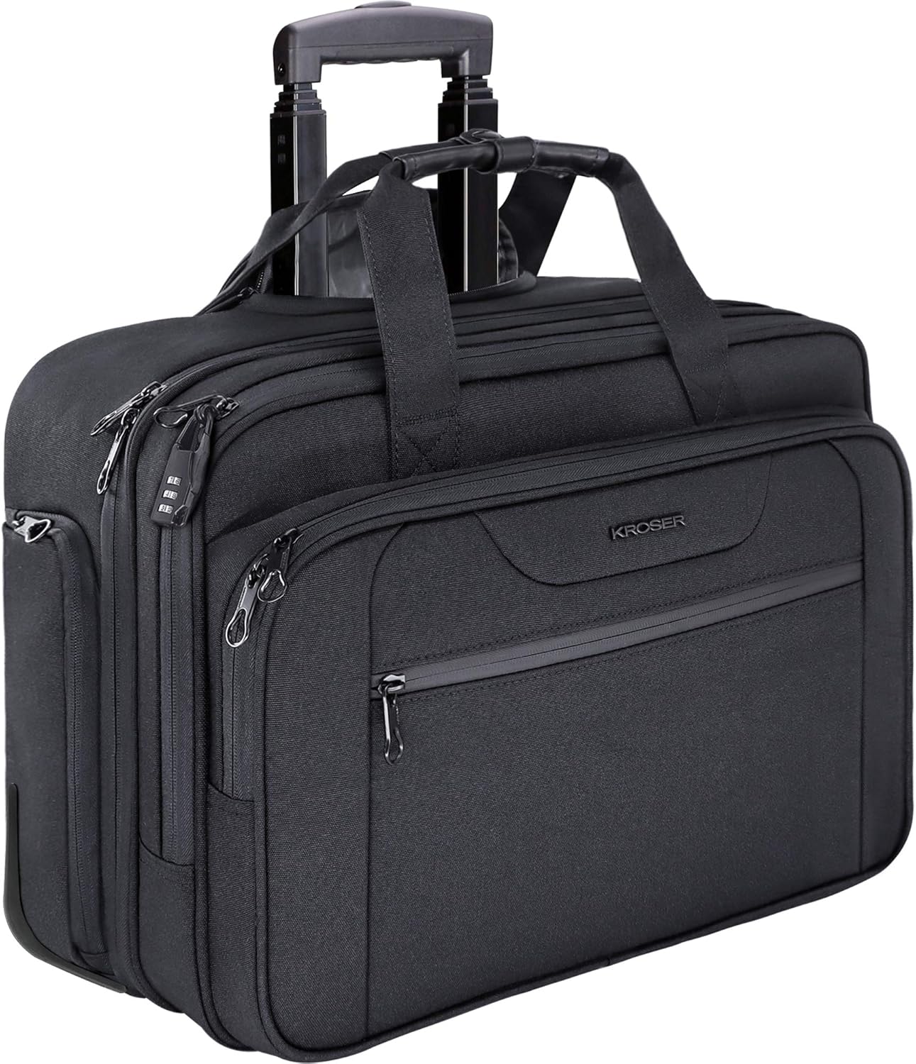 KROSER Rolling Laptop Bag Premium Wheeled Briefcase Fits Up to 17.3 Inch Laptop Water-Proof Overnight Roller Case Computer Bag with RFID Pockets for