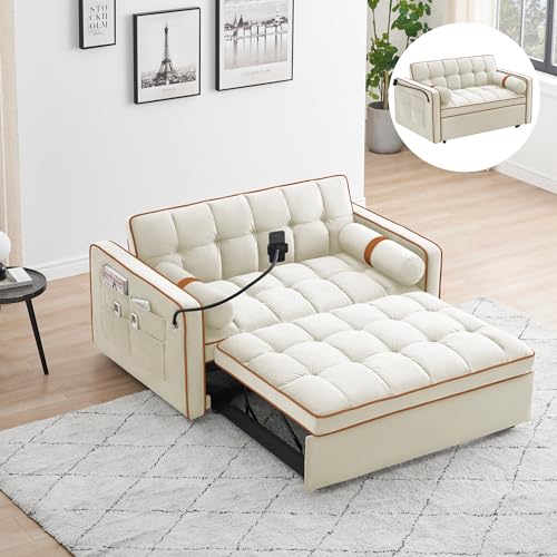 3 in 1 Sleeper Sofa,Modern Velvet Sofa Bed,Convertible Pull Out Couch Bed with Swivel Phone Stand and Storage Pockets