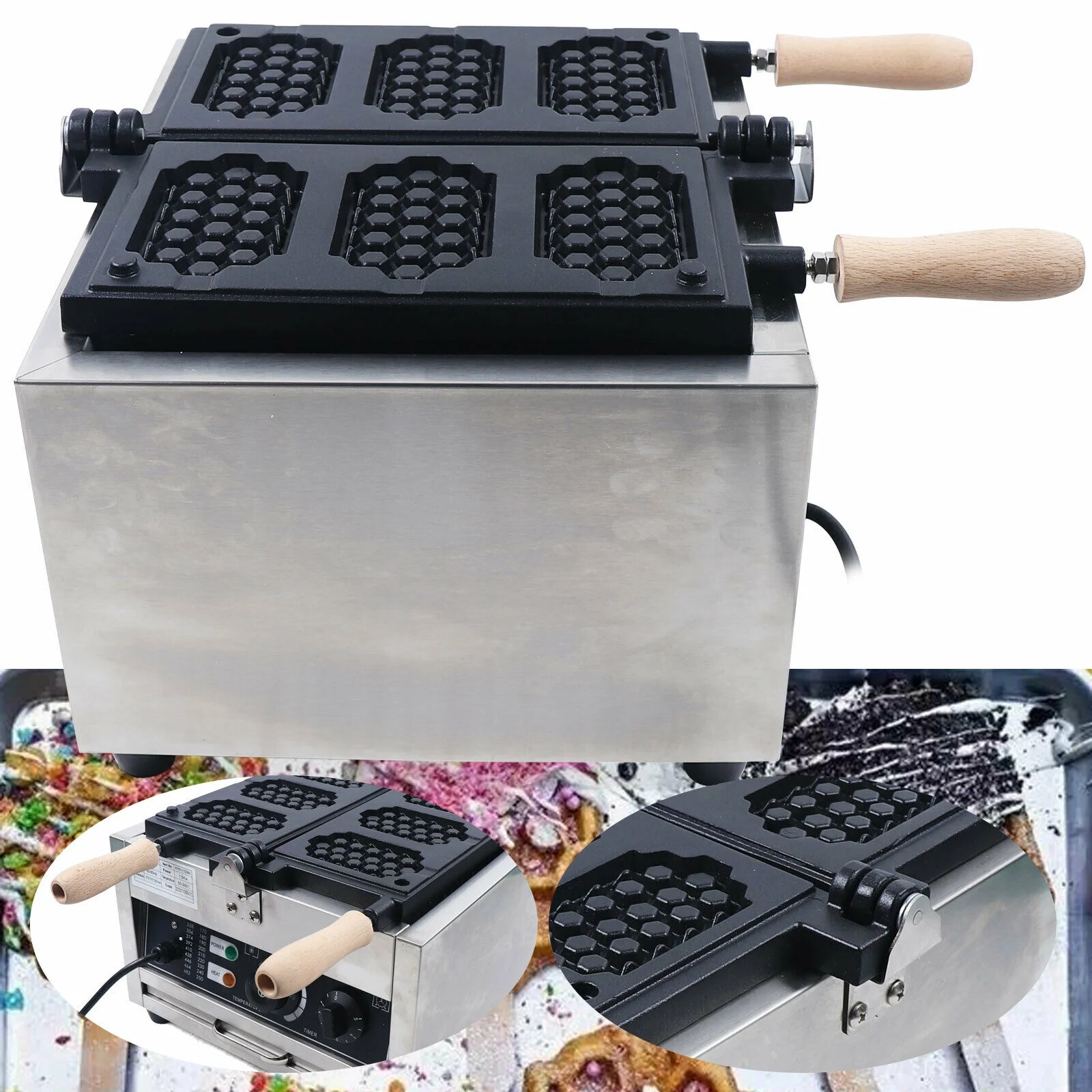 Electric Stick Waffle Iron Commercial Nonstick Double Heating Pans Electric Waffle Machine Temperature and Time Control Belgian Waffle Maker for