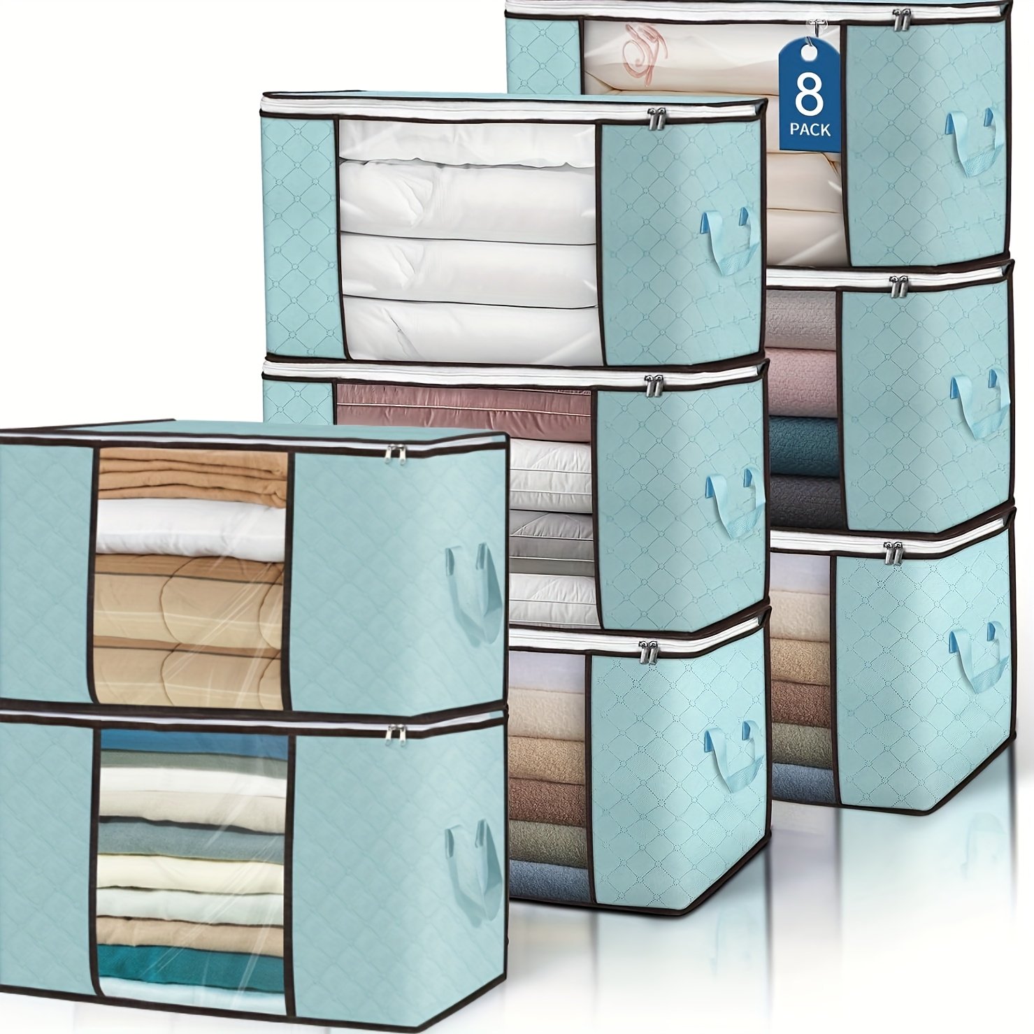 8-Pack KEENSO Large Storage Bags - Heavy-Duty Foldable Clothes Organizer with Durable Handle, Space-Saving Under-Bed Storage for Bedding, Clothing