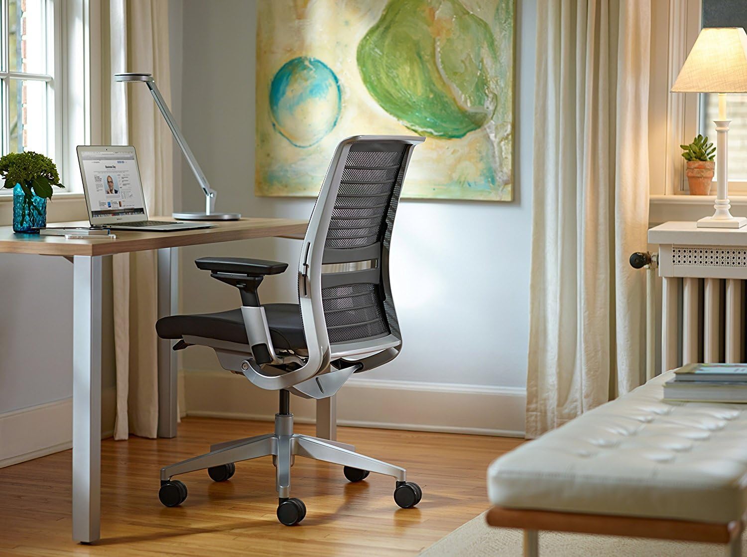Steelcase Think 3D Knit Office Desk Chair Black Frame 4-Way Adjustable Arms and Adjustable Lumbar Support Licorice Fabric with Standard Casters